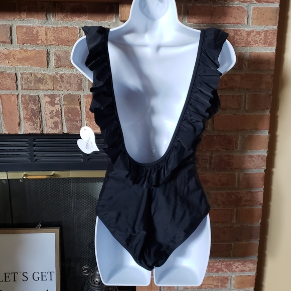 NWT Sugar Coast by Lolli Black Ruffled One Piece Swimsuit S in white M in black - Picture 4 of 6